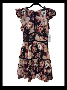 NWT Trixxi Juniors' Printed Tiered-Ruffle Short-Sleeve Dress Size XXS